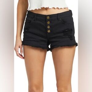Billabong Buttoned Up Denim Shorts Black Distressed Size 27 NWT